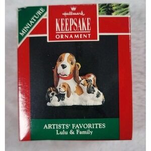 Hallmark 1991 Miniature Ornament Lulu & Family‎ Dog with Puppies